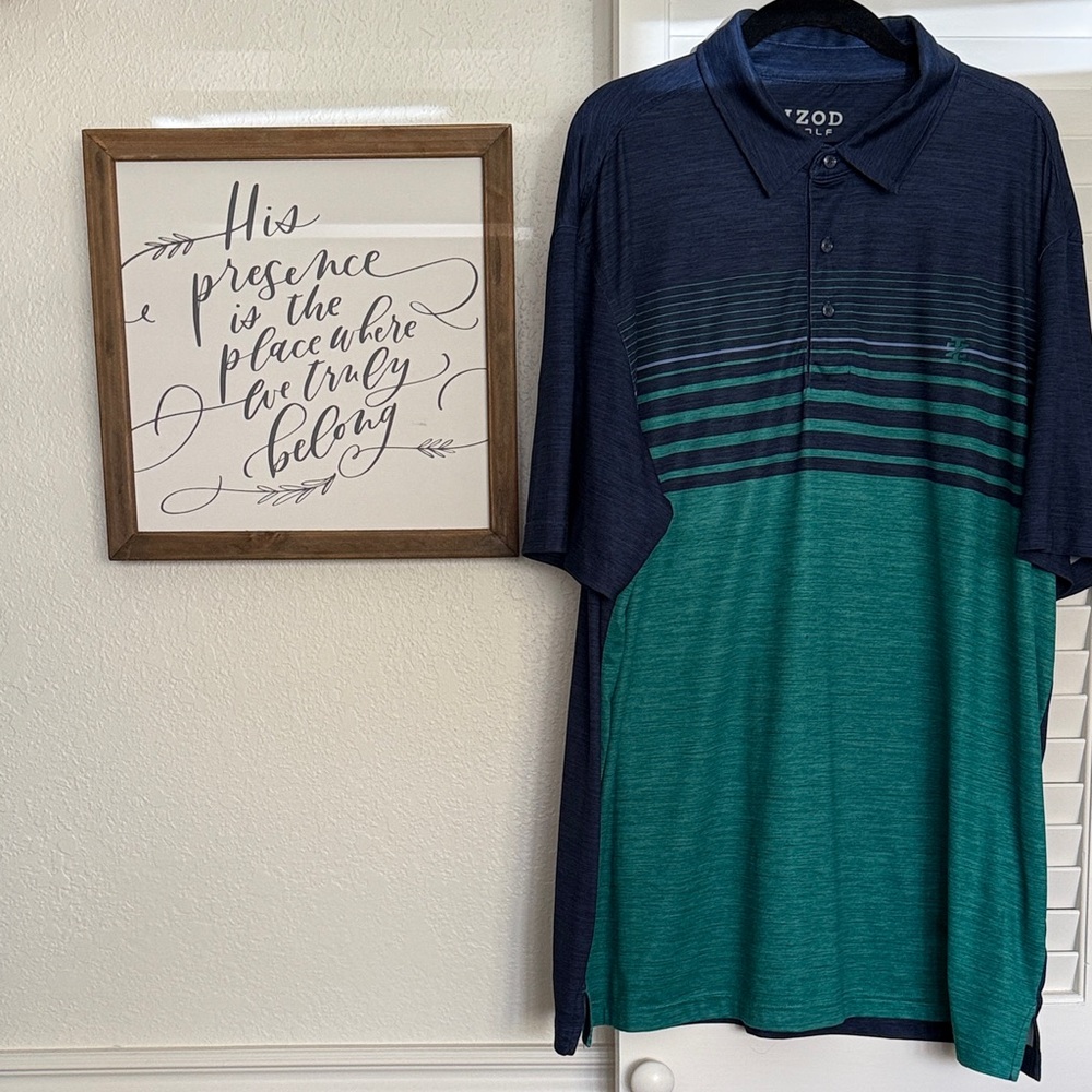 Izod Men's Navy and Teal Polo Shirt